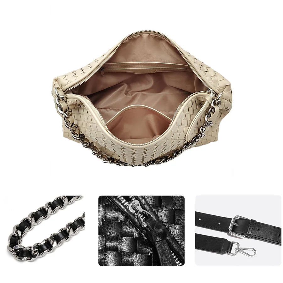 2024 Trending Designer Handmade Braided Triangle Vegan Leather Chain Shoulder Bag Boho High Quality Pu Leather Handbag 3176