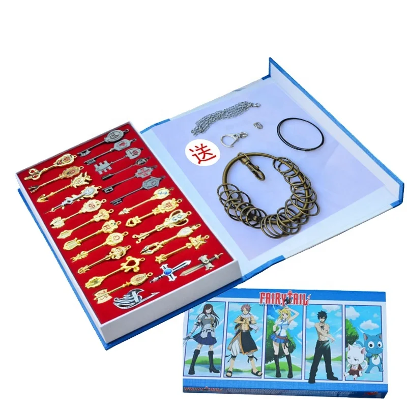 29pc/set Anime Fairy Tail Keychain Gold Key Necklace Cosplay Accessories Weapon Set