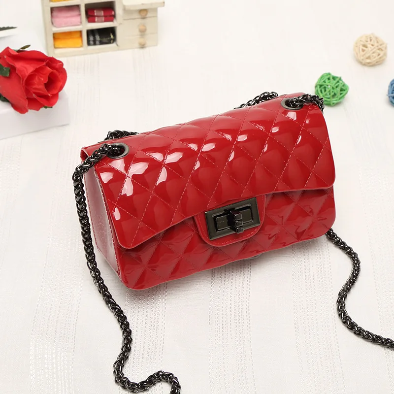 Guangzhou Wholesale Fashion Geometric Chain Bags For Ladies,Multi Coloured Pink PVC Jelly Bags For Women
