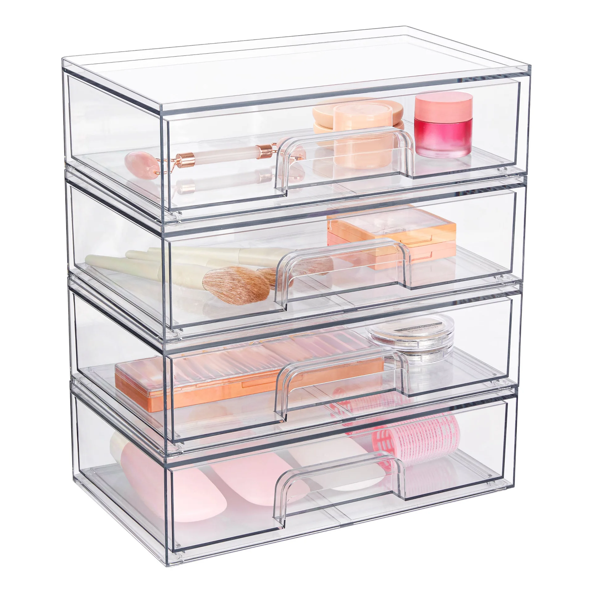 Clear Acrylic Makeup Organizer Drawers Stackable Plastic Storage Box Bins for Vanity Undersink Kitchen Cabinets Pantry