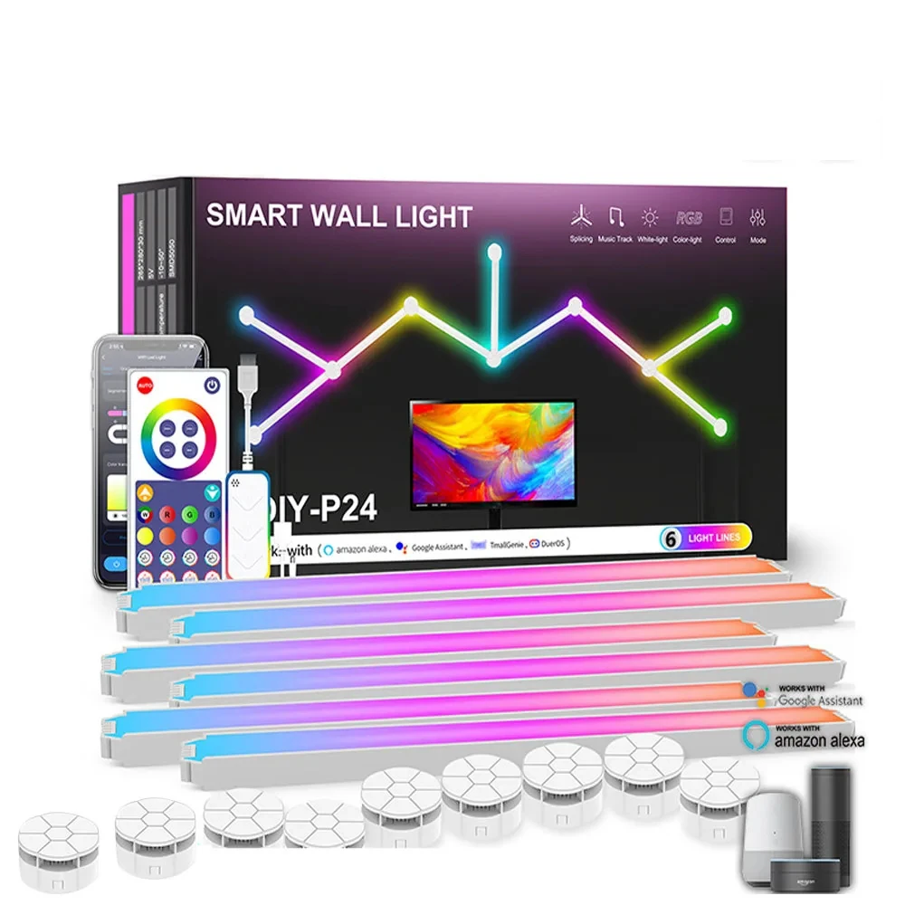 12PCS RGB Glider Splicing Light WiFi Smart RGBIC Lighting Creative Decoration LED Wall Lamp Bar TV Game Room Esports Lights