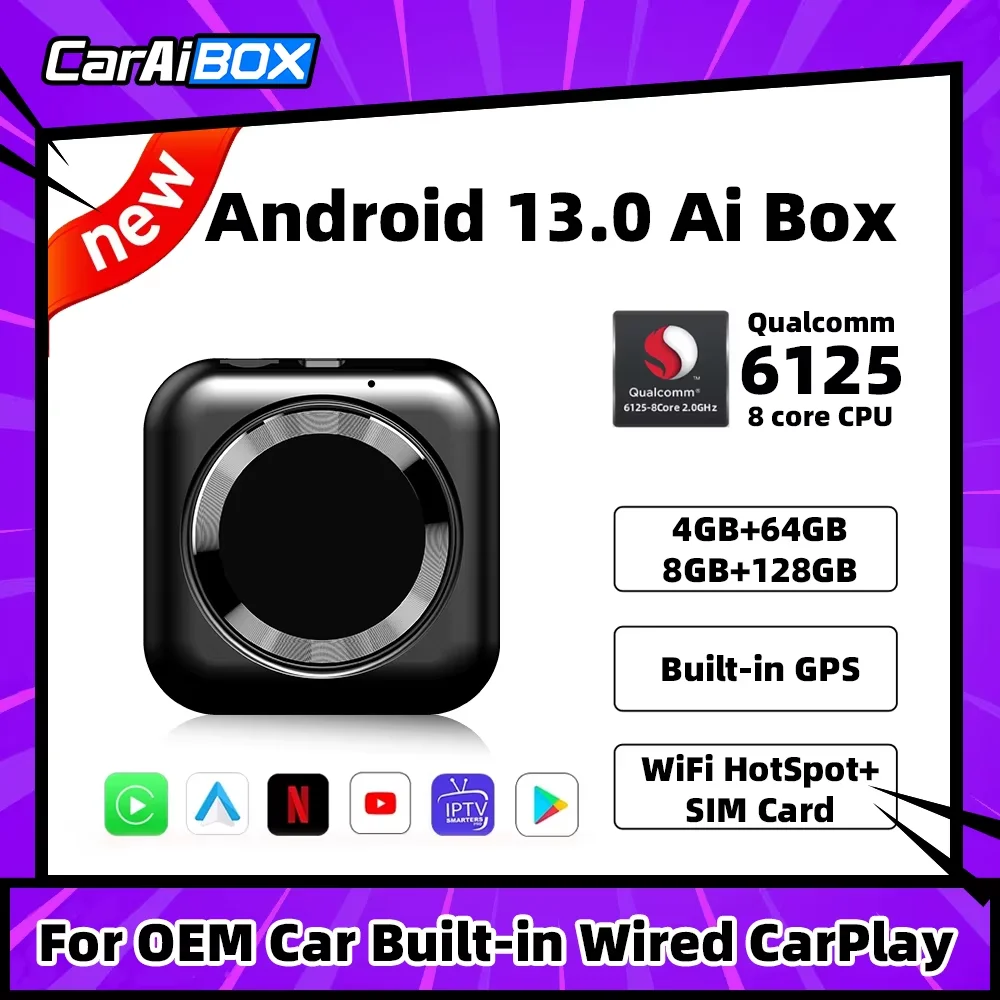 Wireless CarPlay Android 13.0 Auto USB Adapter QCM6125 8-Core CPU  With SIM Wired Android Auto Car play Android Ai Box