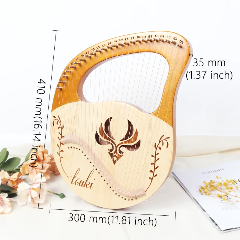 24 Strings Lyre Harp Beech Saddle Mini Harp Piano Metal Strings Instrument Wood Body With Tuning Wrench