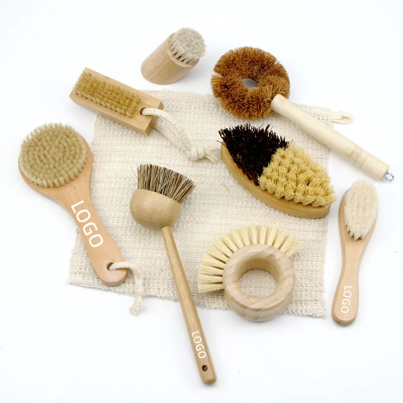 Natural Eco Friendly Bamboo 100% Nature wooden baby cleaning brush goat hair baby brush