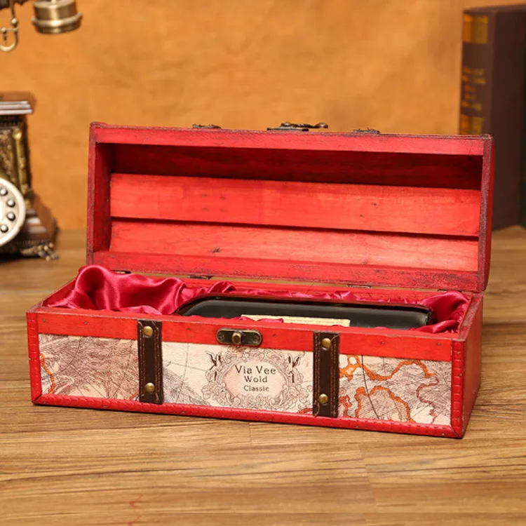 Customize Retro Style Wood Box Jewelry Packaging Box Single Red Wine Packaging Gift Box