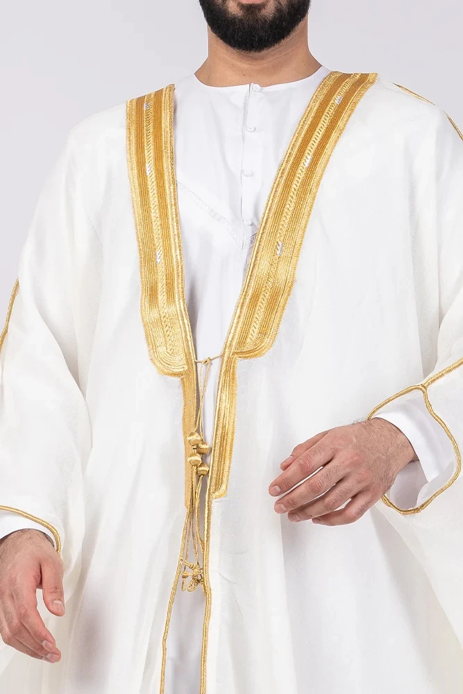 arab fabric Qatar Kuwait kurta design omani heavy islamic thobe bisht for men translucent stitching jubba abaya