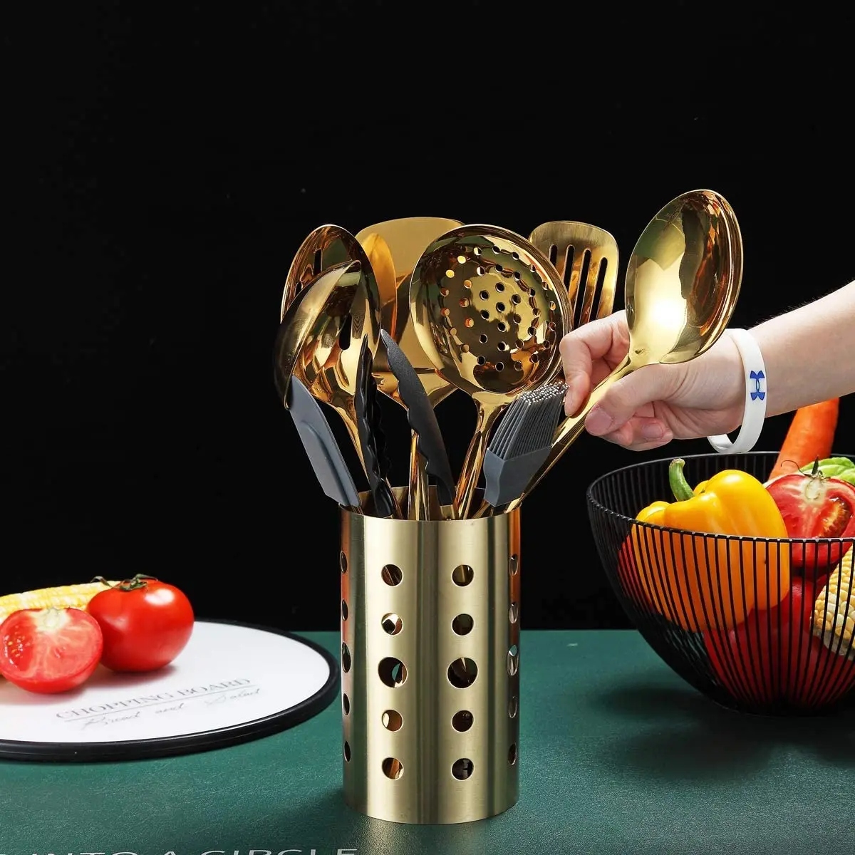 Gold Cooking Utensils Set Stainless Steel 13 Pieces Kitchen Utensils Set With Titanium Gold Plating Kitchen Tools Set
