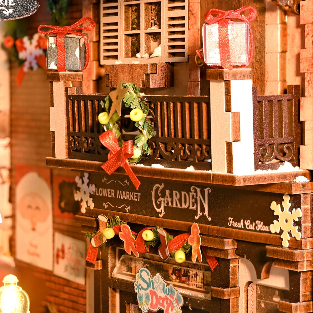 IIECREATE 3D wooden Puzzle For Adult Jolly Christmas Promenade DIY Miniature House Book Nook