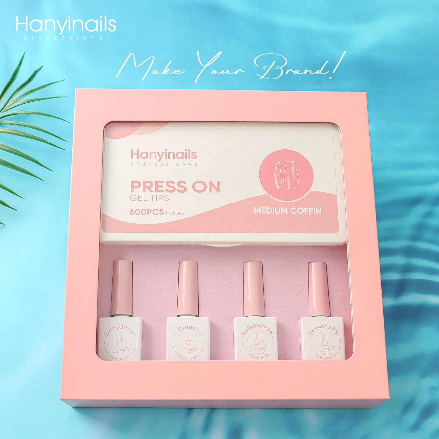 Hanyinails Medium Coffin Medium Square soft gel tips Gelly tips Nail Kit Packaging Box Nail Tips gel x nail kit with lamp