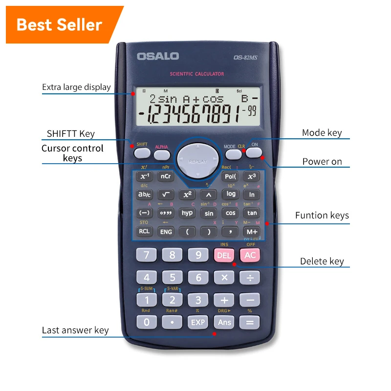 High Quality OS-82MS Scientific Function Calculator With Two Way Power Portable Scientific Calculator for School Examination