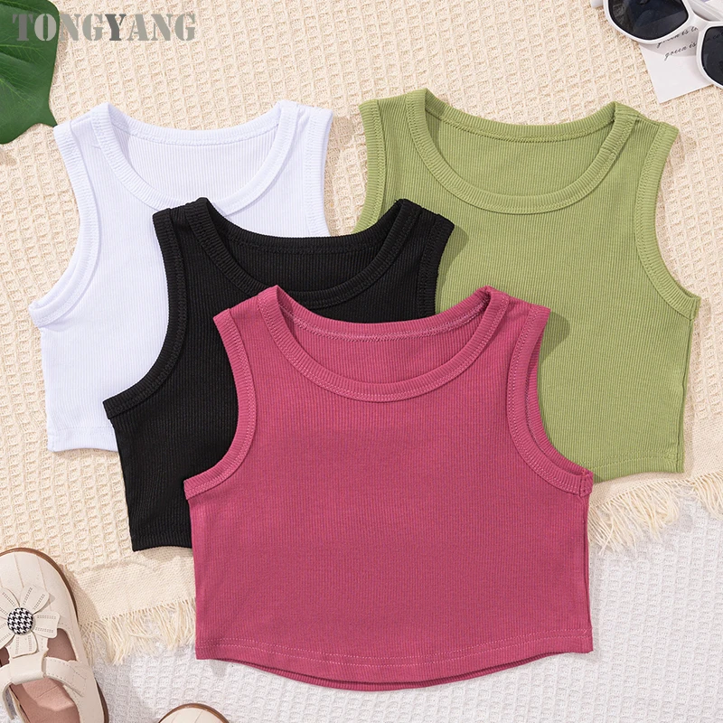 TONGYANG Kids Girl Solid Color Vest Toddler Kids Girls Dance Tank Tops Crop Top Summer Racerback Soft Sleeveless Dance Tops