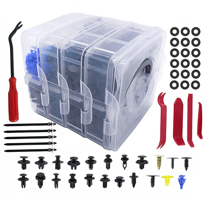 
New 650 PCS 3 Layer Box Universal for Car Auto Body Push Pin Plastic Fasteners+30 Tools Set 