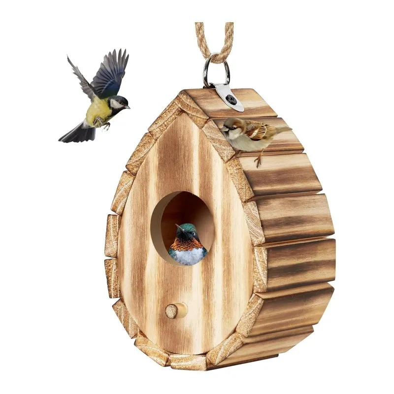 Farmhouse Hanging Small Wood Bird Houses Outdoor Wooden Hummingbird House for Bluebird Wild Wood Bird Nesting Box