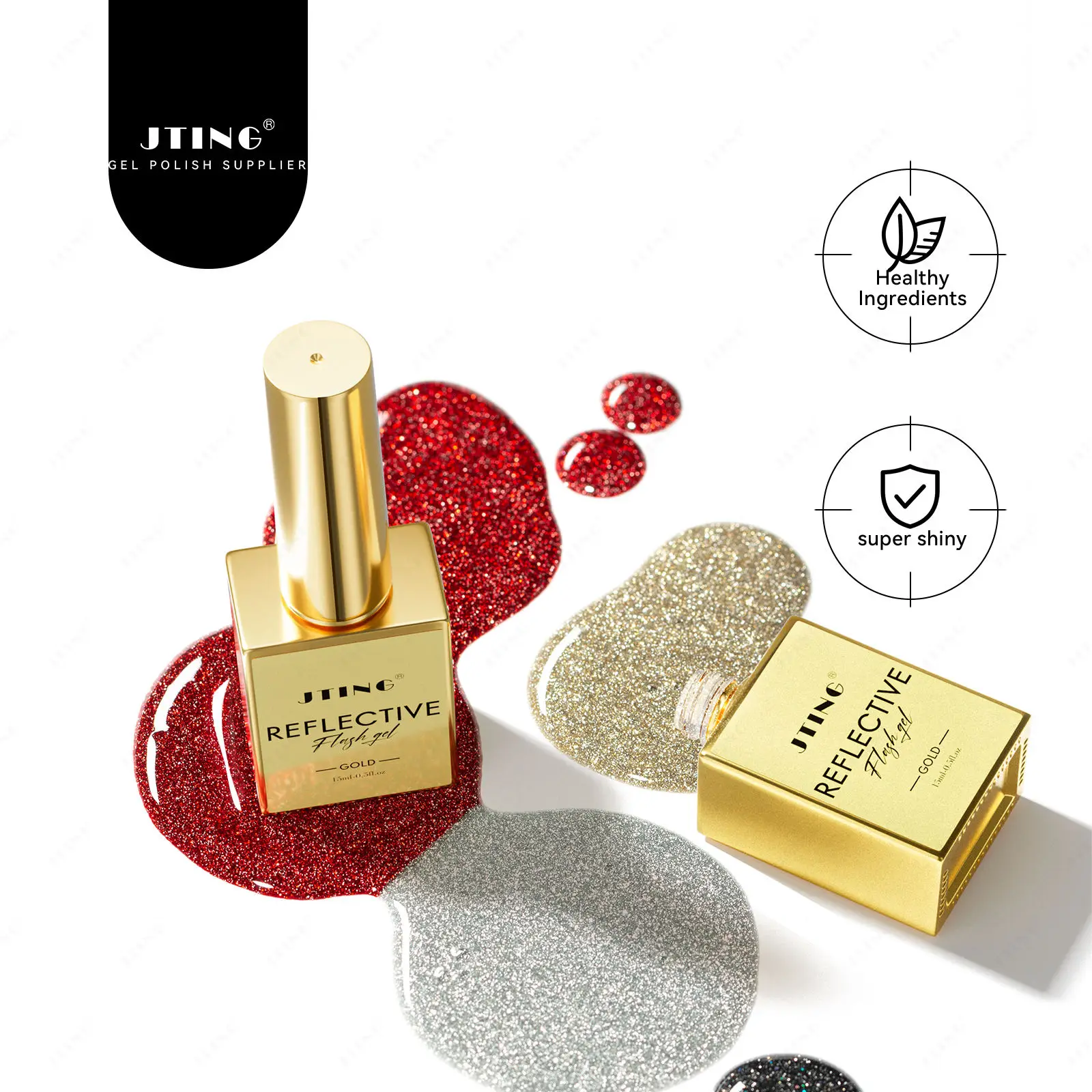 Neutral Nail Polish  Lacquer JTING Black Red Gold Silver Reflective flash gel polish Classic 4Colors reflective gel nail polish