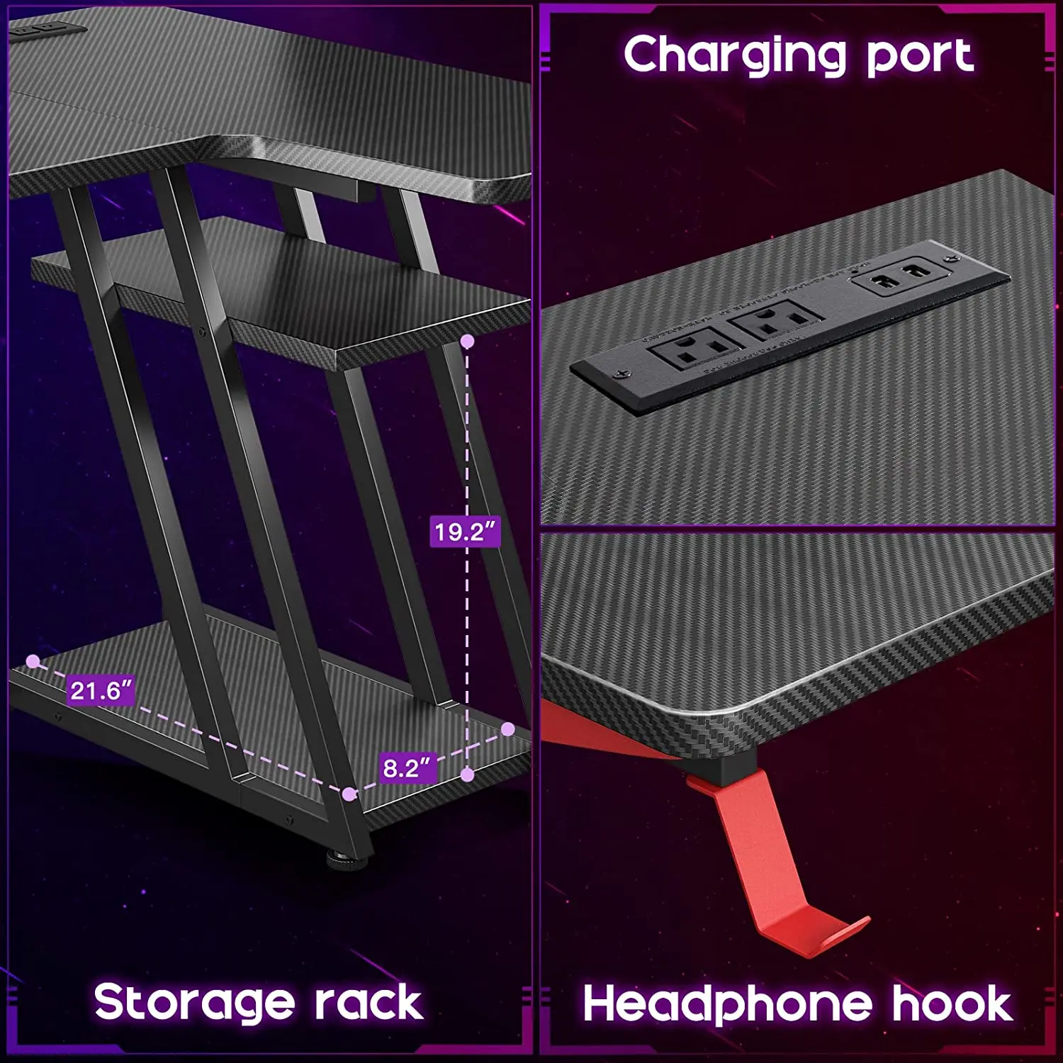 Modern Game Table L-Shaped Computer Table With Power Socket, Small Foot Table With Monitor Rack, Game Table Black 47 Inches