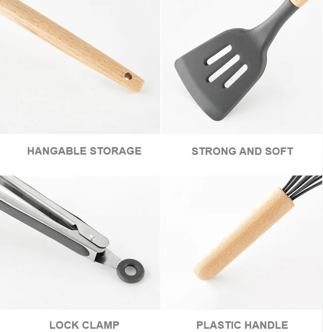 Высококачественная силиконовая кухонная утварь, 12 шт., экологически чистые силиконовые кухонные аксессуары, набор кухонной утвари