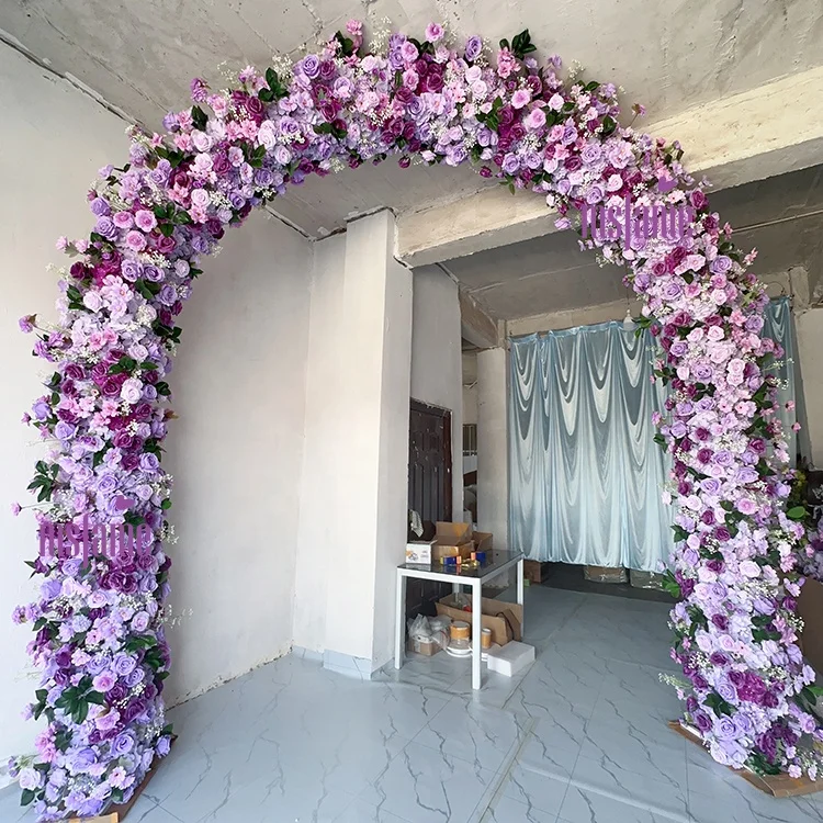MSFAME Luxury Artificial Baby Breath Outdoor Fabric Lavender Purple Flower Arch For Wedding
