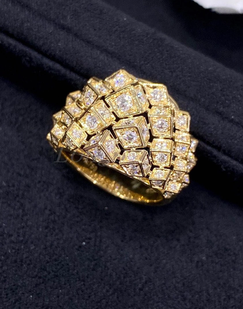 18K Gold Luxury Design Shining Diamond lab grown diamonds cuban stone setting roast ring