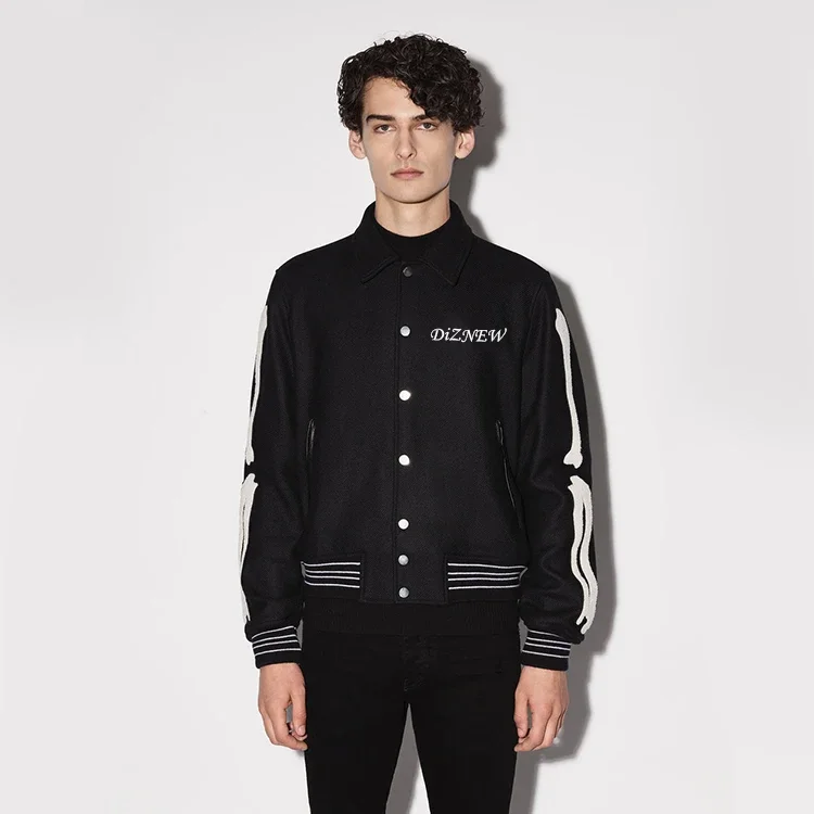 DiZNEW high quality Plain brand wholesale embroidered skull varsity jacket for men