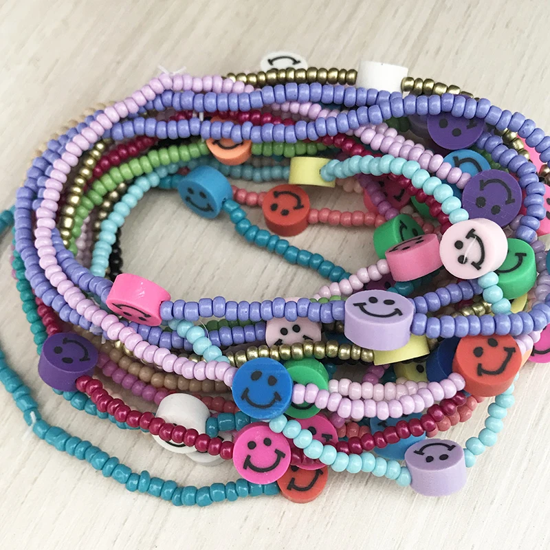  Liberty Gifts cheap handmade beaded anklets for women girls boho happy face beads ankle bracelets