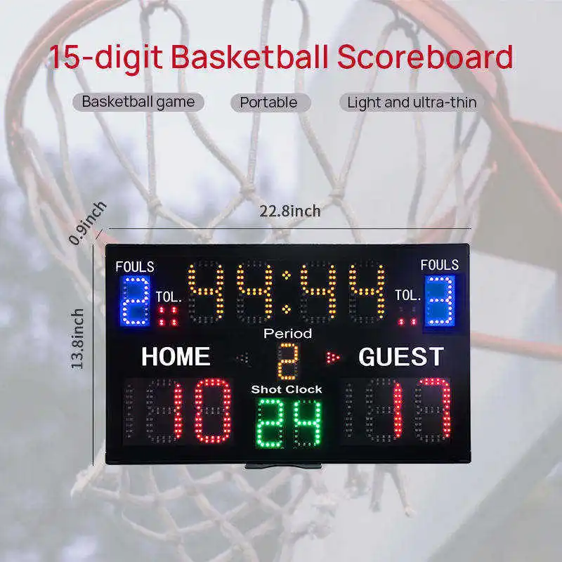 Multi-functional Professional Digital Electronic Scoreboard LED Timer Score Display Basketball Scoreboard with 24s Shot Clocks