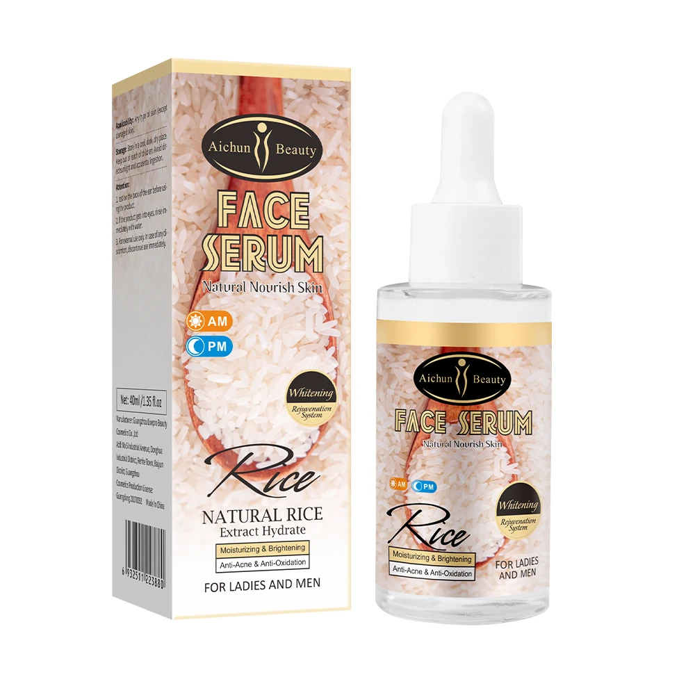 Aichun Beauty OEM Natural 25ml Rice Whitening Face Serum Brighten Anti-ance Facial Serum For All Skin