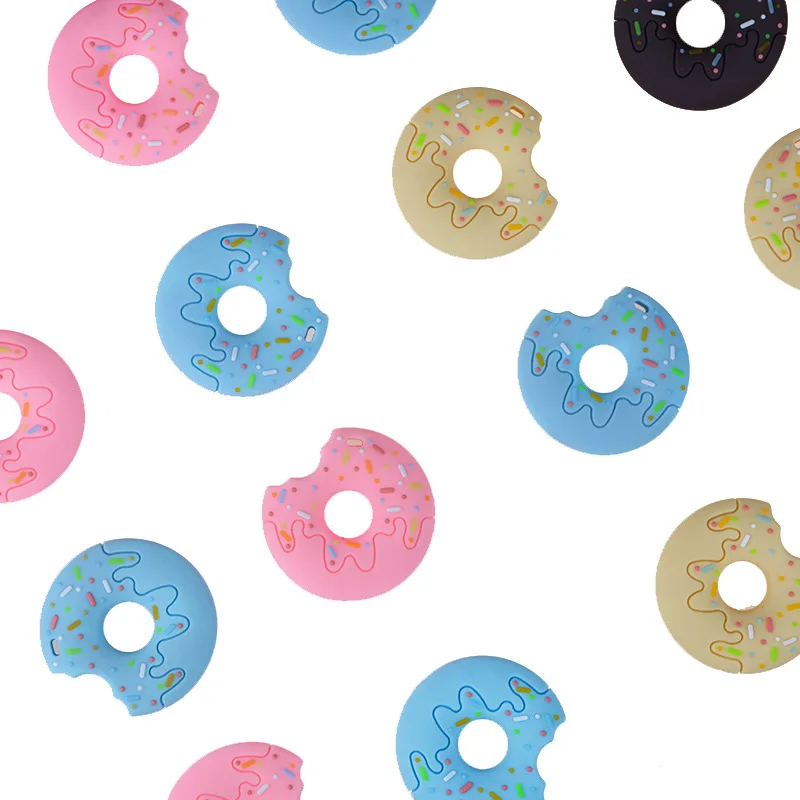 Cartoon Silicone Teethers Bpa Free Donut Baby Teething Pendant Diy Nipple Holder Chain Food Grade Silicone Teether Beads