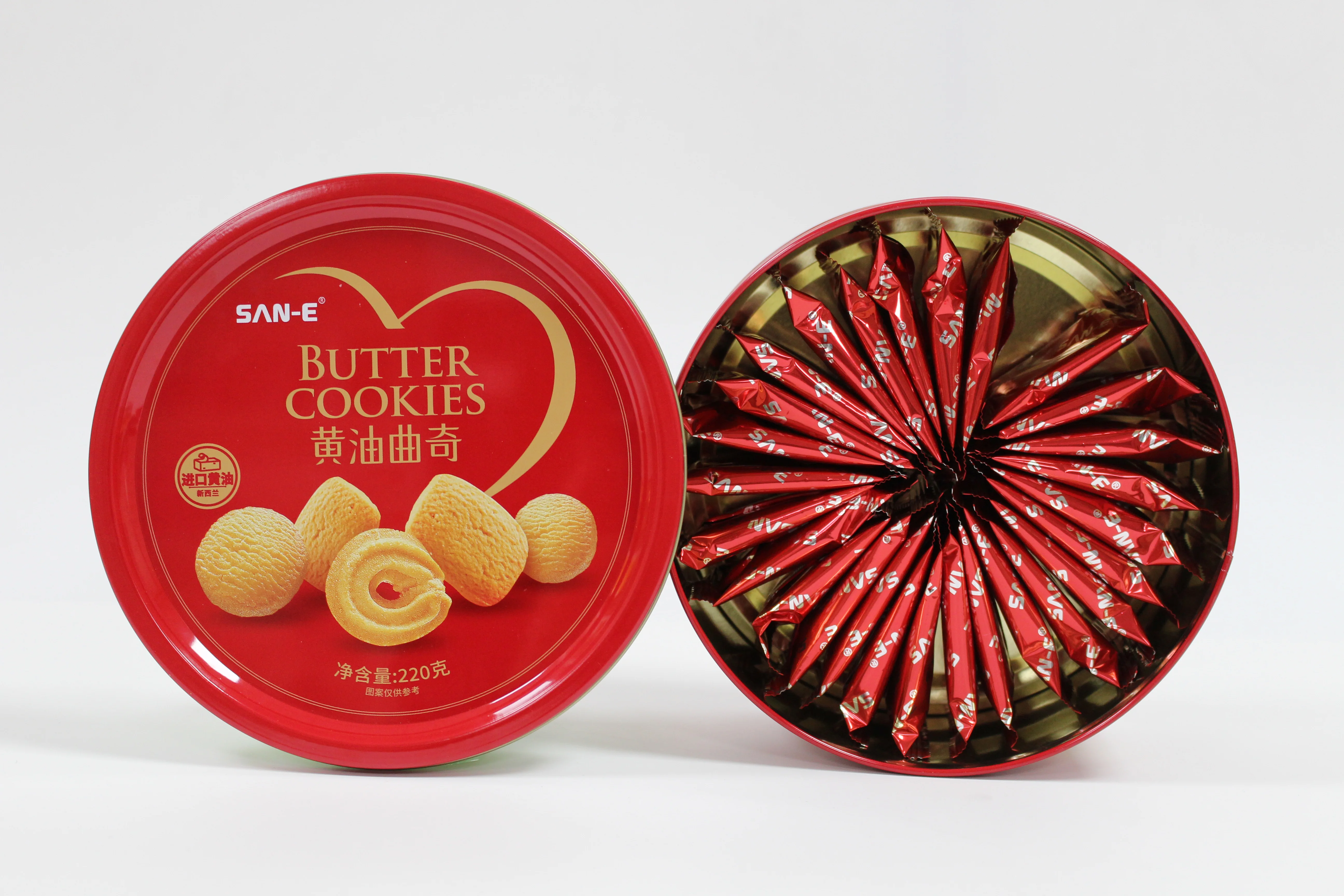 Wholesale 220g butter crackers snacks sweet crispy cookies and biscuits cookies tin can packaging for Party