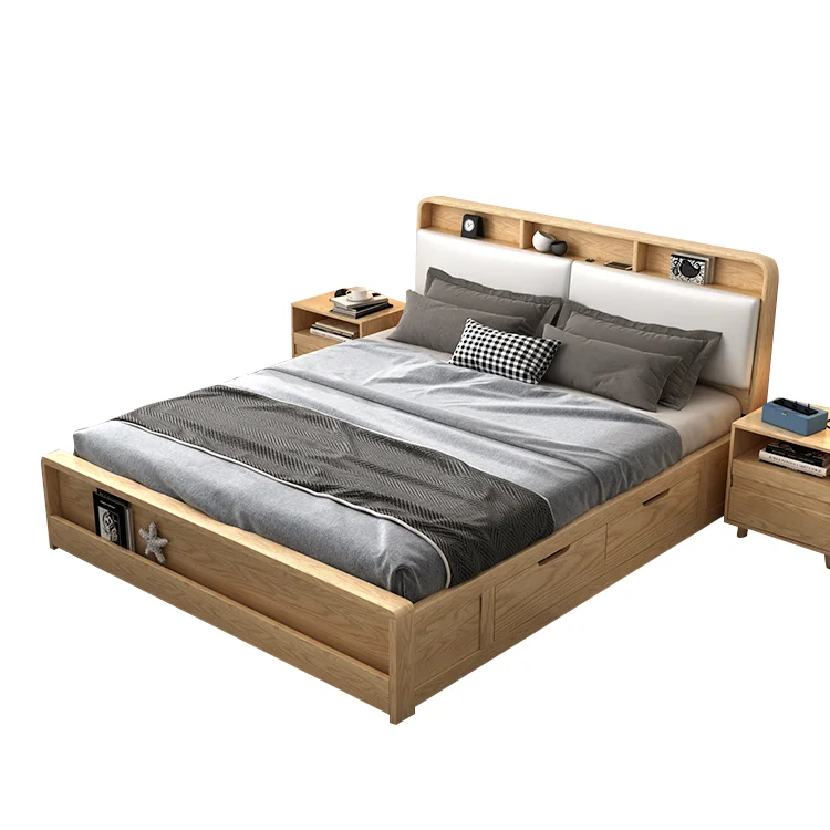 Factory Price Modern Wooden Bed King Size Solid Wooden Beds