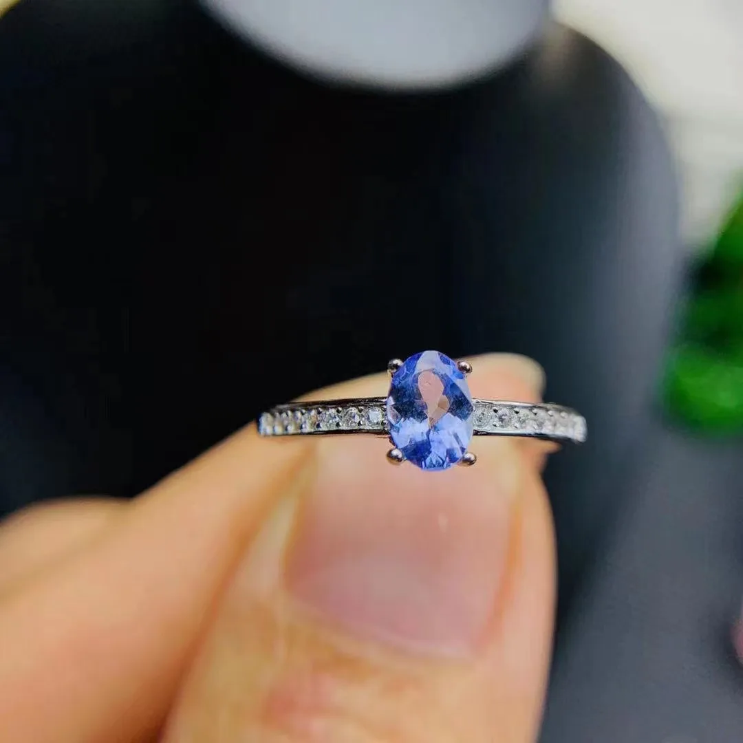 Wholesale Classic Fashion Gold Plated 925 Sterling Silver Natural Tanzanite Small Jewelry Rings