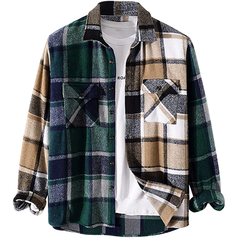 Men Brushed Flannel Shirts Ethnic Aztec Print Button Up Lapel Thick Full Sleeve Plain Dyed Custom Flannel Shirt For Men