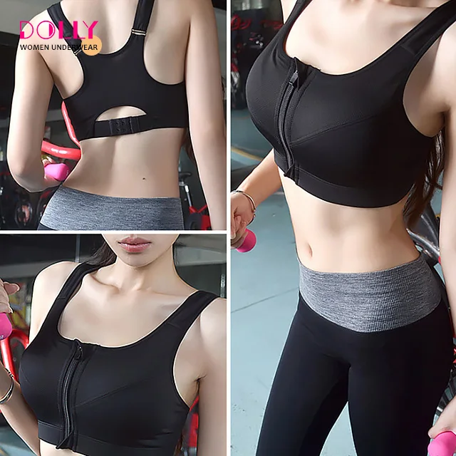 High Impact Front Closure Custom Sportswear Bra With Zip Wholesale Gym Fitness Yoga Bra Crop Top Woman