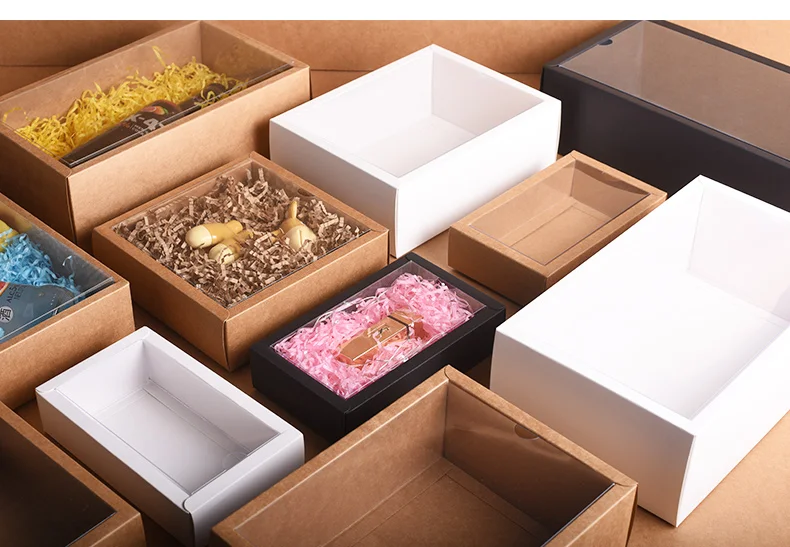 Folding Kraft Paper Box with Transparent PVC Window Gift Box Packaging Box candy favors arts&krafts display package