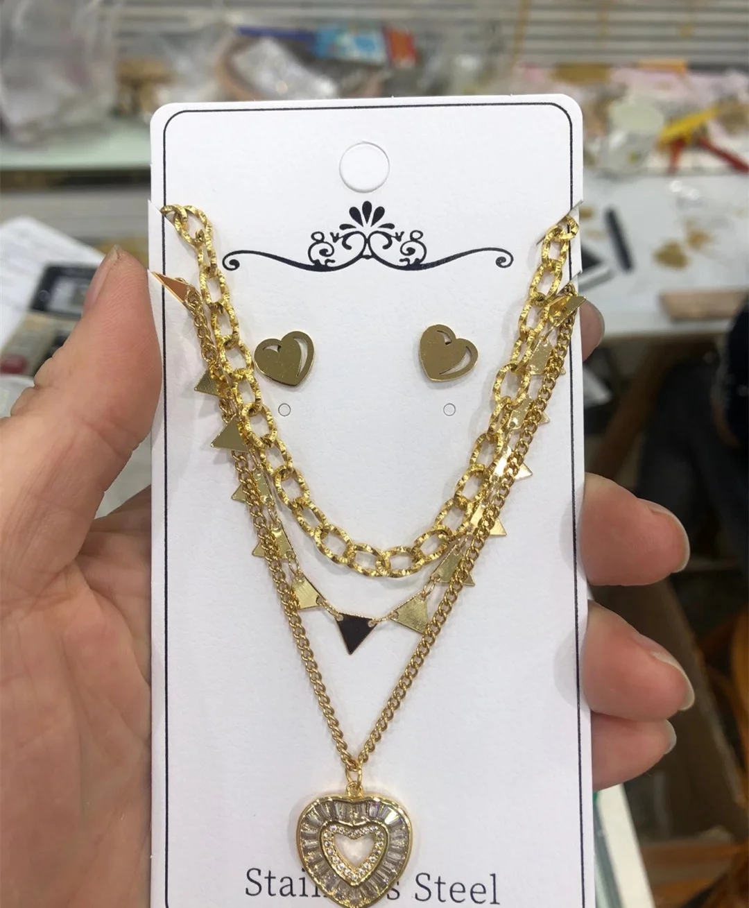 Jewelry Suit Couole Gift Classic Heart Shape CZ Micro Insert Accessories Popular Stainless Steel Jewelry Set