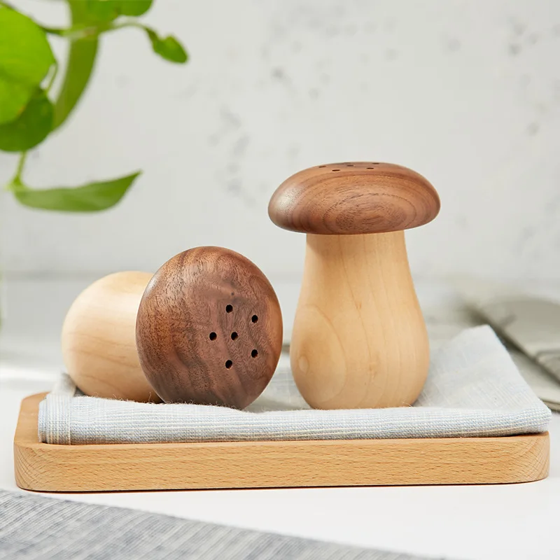 Custom Logo Japanese Style Solid wood toothpick holder box black walnut wooden mushroom cute shape storage kitchen