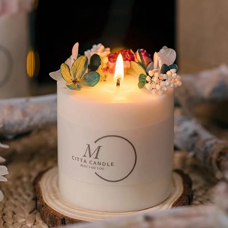 Soybean Mixed OEM Wax Aromatherapy Candle Essential Oil Forest Series Custom Dried Flower Scented Smokeless Soy Wax Candle