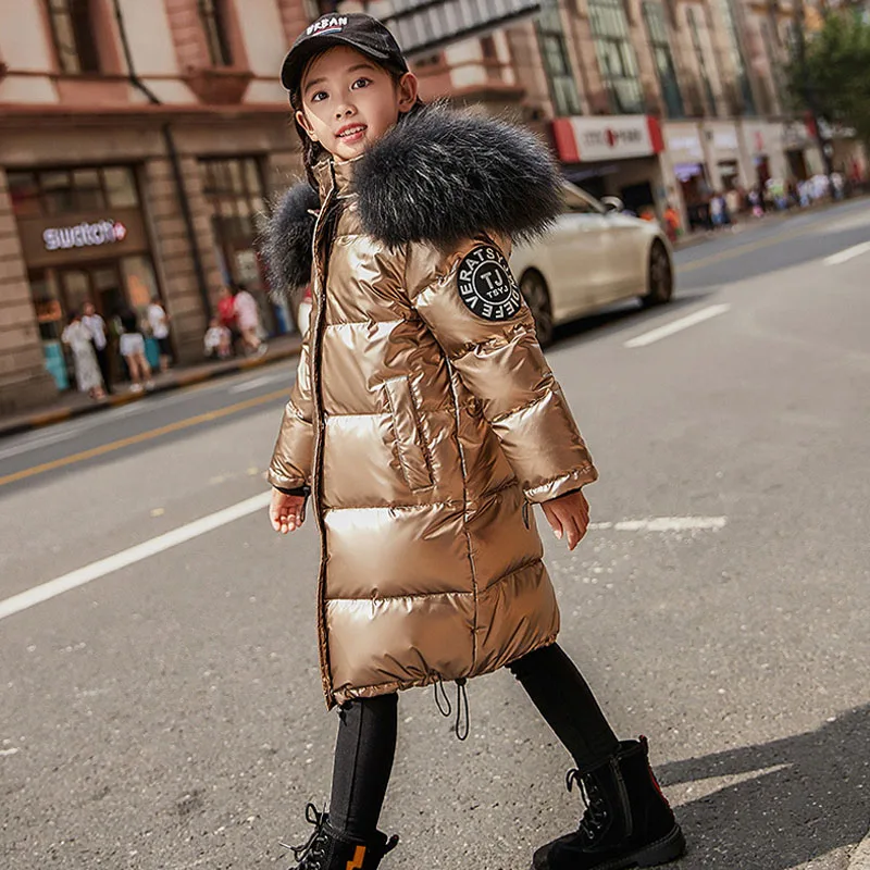 
Kids Boys Long Girls Thickening Large Fur Collar Children Down Jacket 