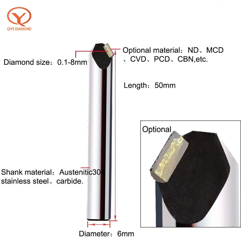 Qiye 6mm MCD chamfering polishing milling cutter diamond end mills router bit set