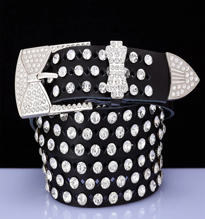 
В западном стиле в ковбойском стиле модные женские туфли из натуральной кожи simon bb bling ремни для мужчин со стразами 
