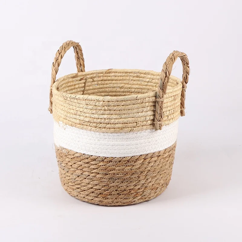 Nordic Style  Handmade Seagrass Basket Plant Flower Baskets Wholesale With Handle For Home Storage