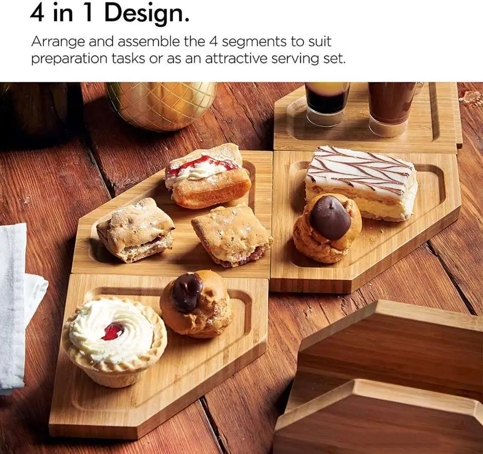 Bamboo cheese board with display stand, wooden deli platter and meat serving board for housewarming, parties and weddings