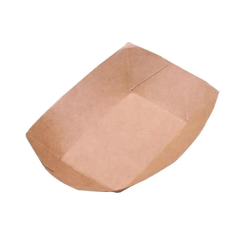 
Customized Disposable Kraft Paper Snack Boat Paper Biodegradable Food Tray for Fried Chicken/Chips 