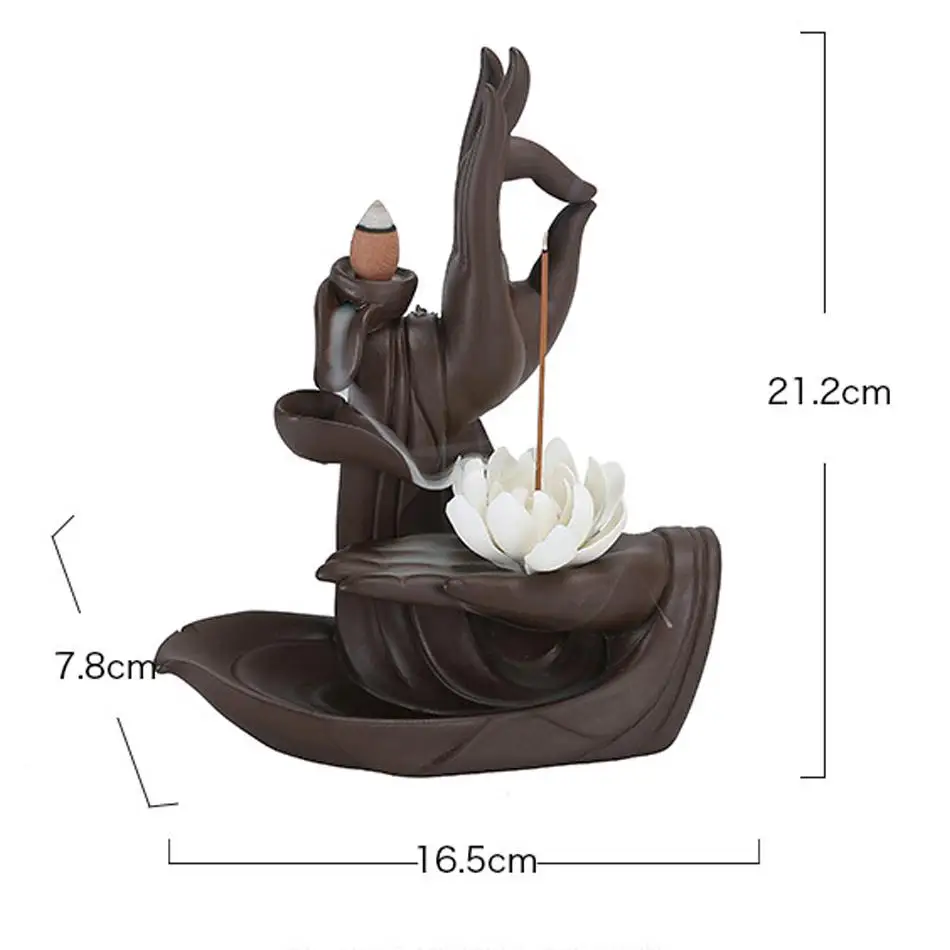 Zen Buddha Hand Incense Burners Backflow Incense Burner Holder Lotus Home Decor Joss Stick Aroma Tower Censer