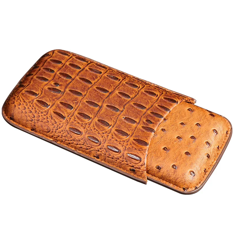 Прочный коричневый портативный дорожный Чехол для сигар из натуральной крокодиловой кожи с 3 пальцами, хьюмидор с страусиной текстурой