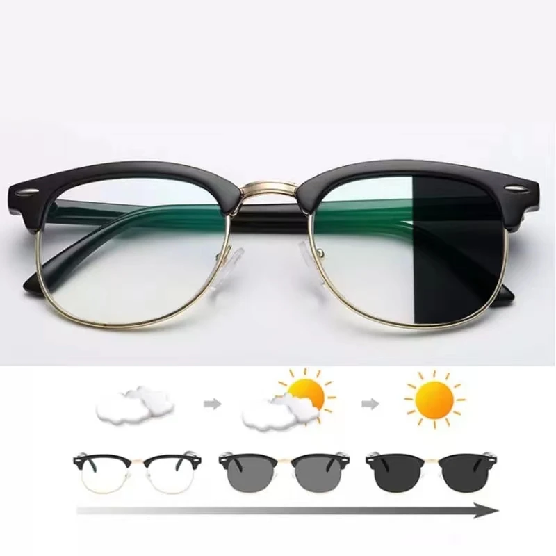 UV Protection Metal Square Frame Photochromic sunglasses for men women Sun shades