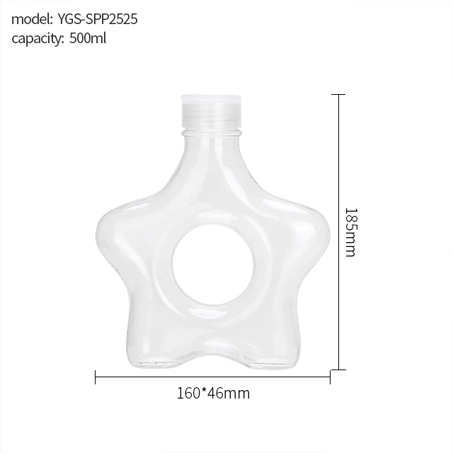 PET Plastic Bottle Star Shape Clear Empty Pet Water Soda Liquid Juice Plastic Seal Beverage Bottles with Cap 500ml