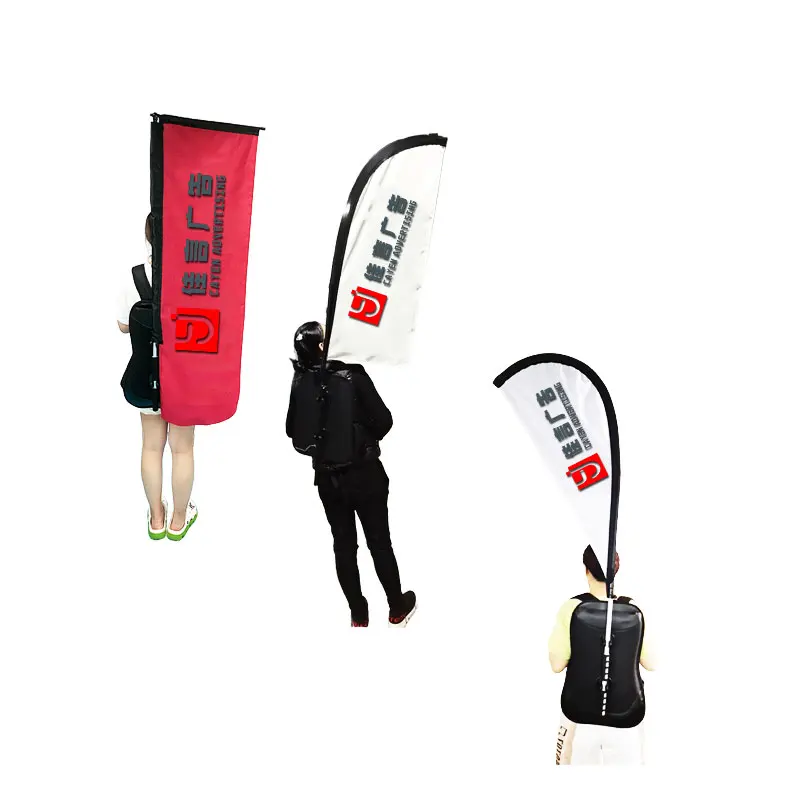 High Quality NO MOQ Teardrop Feather Knitted Polyester Custom Design Printing Outdoor Body Walk Advertising Backpack Flag