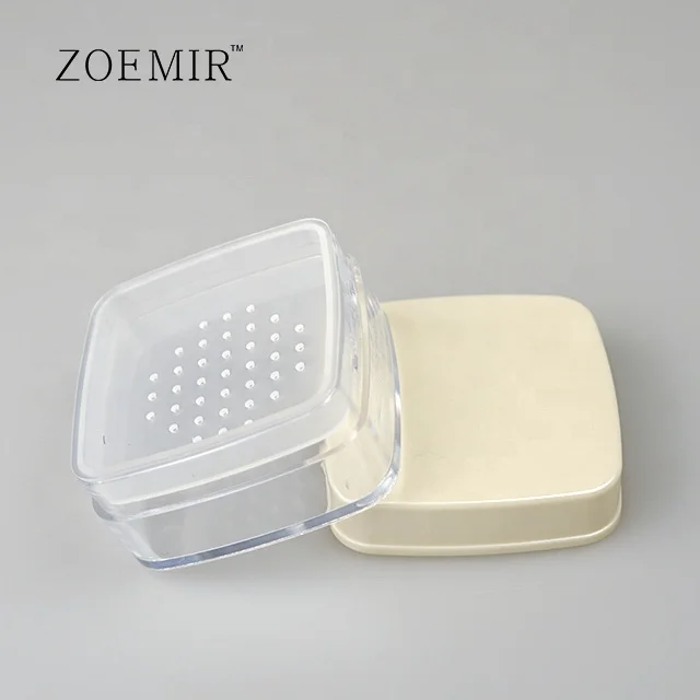 Plastic cosmetic packaging empty pink color square shape loose powder case foundation powder case with custom logo