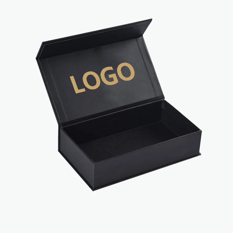 Custom Logo Black Folding Magnet Gift Box for Hats Clothes and Perfume Glossy Lamination for Premium Packaging