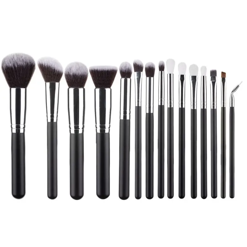Classical Makeup Brush Women Soft Synthetic Hair Beauty Tools 15pcs Black Cosmetic Kit Makeup Brushes Sets With Quilted Bag